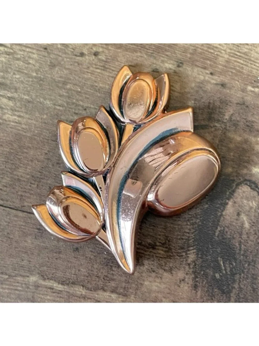 Vintage 60s Matisse Renoir Copper Tulip Brooch Modernist Floral Pin MCM Jewelry